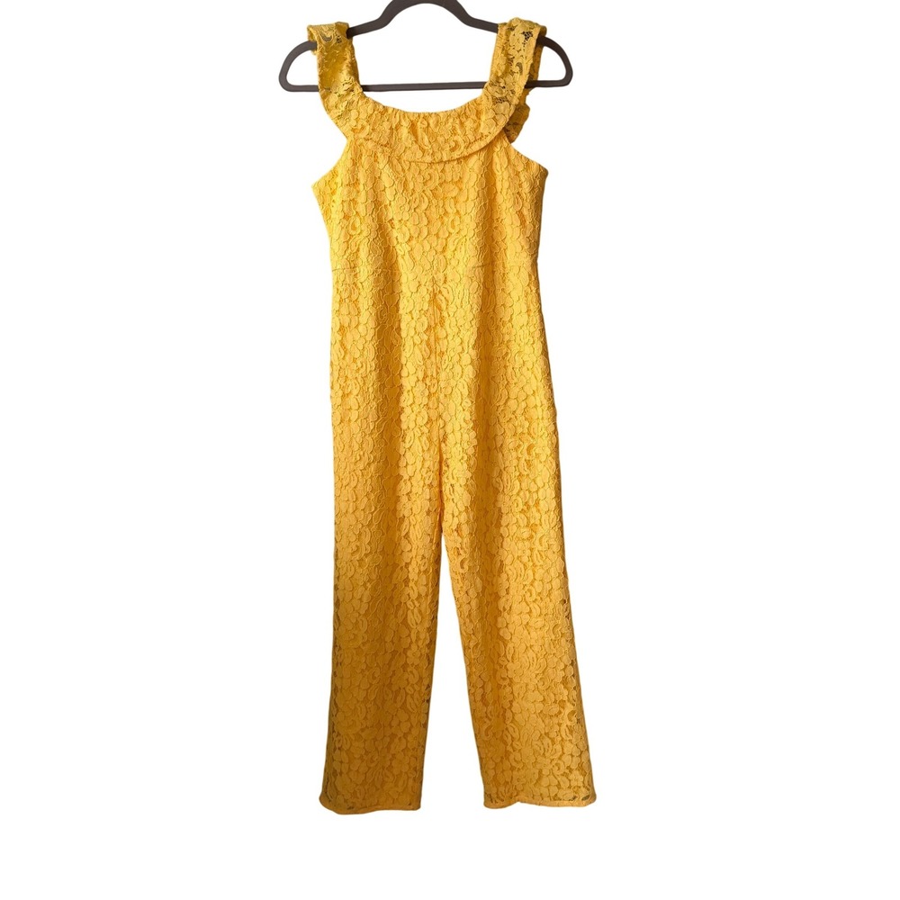 Bardot Junior Girls Yellow‎ Floral Lace Wide Leg Jumpsuit Size 18 Ruffle Neck